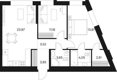 Квартира 66,5 м², 2-комнатная - изображение 1