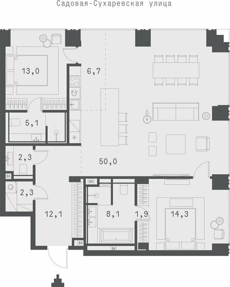 115,8 м², 2-комнатная квартира 156 923 344 ₽ - изображение 1