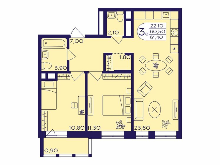 61,4 м², 2-комнатная квартира 9 885 400 ₽ - изображение 13