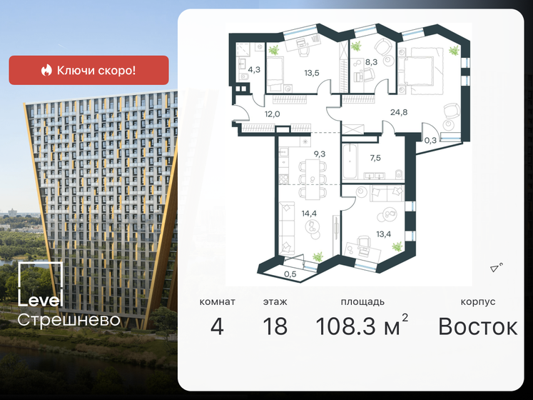 108,3 м², 4-комнатные апартаменты 26 655 090 ₽ - изображение 1