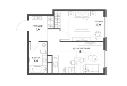 Квартира 43 м², 2-комнатная - изображение 1