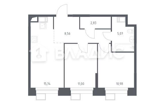 55,7 м², 2-комнатные апартаменты 10 990 000 ₽ - изображение 1