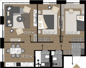 96,2 м², 3-комнатная квартира 41 606 500 ₽ - изображение 100