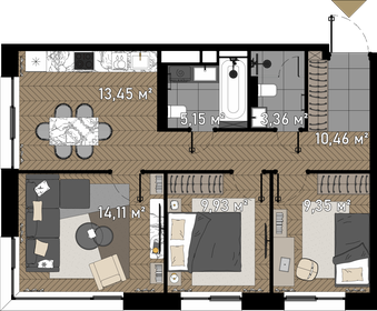 Квартира 65,8 м², 3-комнатные - изображение 1