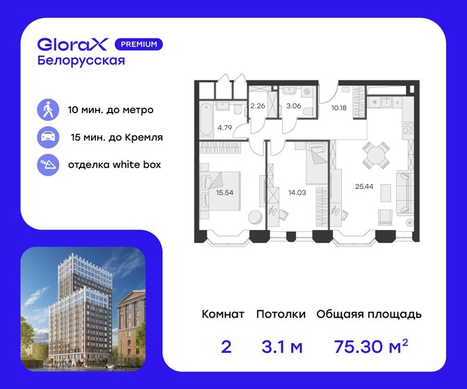 75,3 м², 2-комнатные апартаменты 47 700 000 ₽ - изображение 1