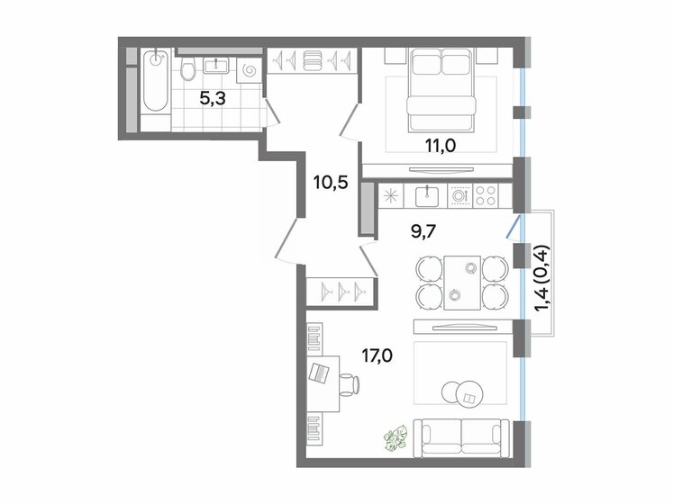 53,9 м², 2-комнатная квартира 10 213 921 ₽ - изображение 1