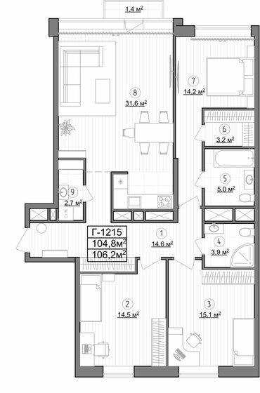 106,2 м², 3-комнатные апартаменты 29 541 024 ₽ - изображение 1