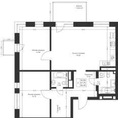 Квартира 84,5 м², 2-комнатная - изображение 2