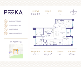 Квартира 155,2 м², 4-комнатная - изображение 1