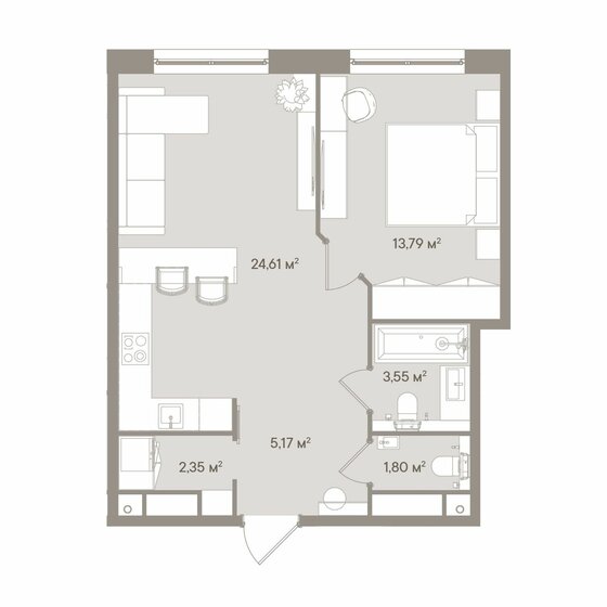 51,3 м², 2-комнатные апартаменты 46 912 048 ₽ - изображение 1