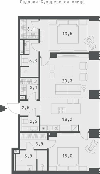 93,9 м², 2-комнатная квартира 140 336 320 ₽ - изображение 1