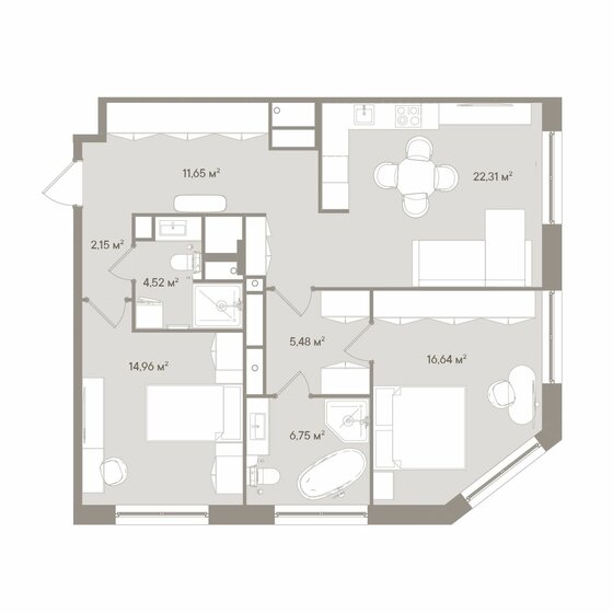 84,5 м², 3-комнатные апартаменты 75 929 536 ₽ - изображение 1