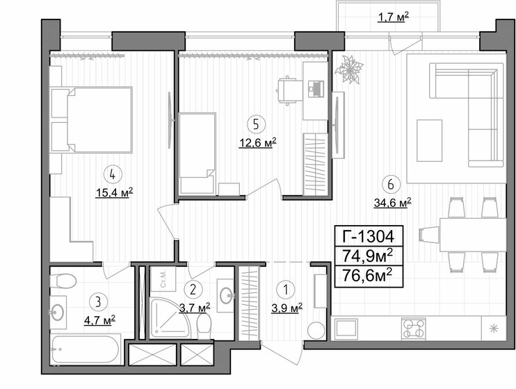 76,6 м², 2-комнатные апартаменты 26 589 500 ₽ - изображение 1