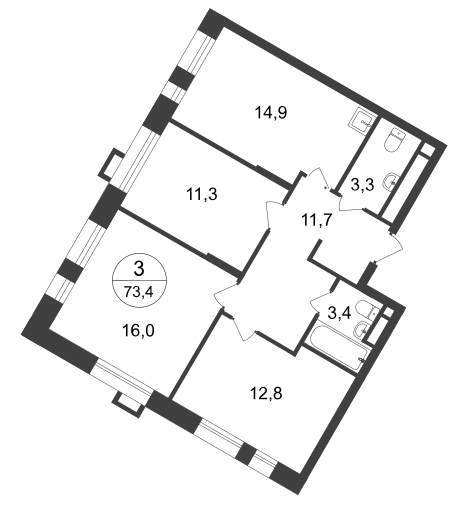 73,4 м², 3-комнатная квартира 17 061 748 ₽ - изображение 1