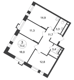 Квартира 73,4 м², 3-комнатная - изображение 1