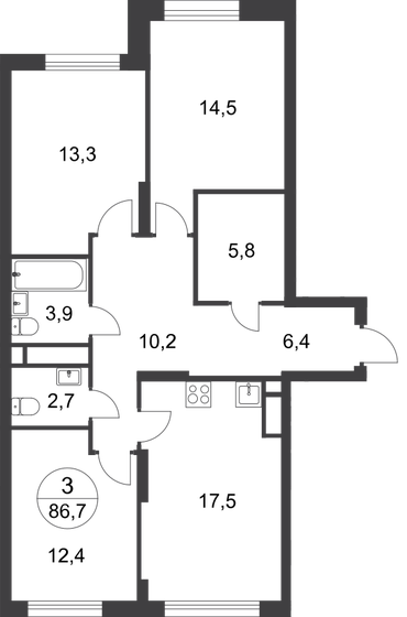 86,7 м², 3-комнатная квартира 20 396 808 ₽ - изображение 51