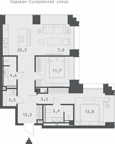85,1 м², 2-комнатная квартира 115 414 200 ₽ - изображение 1