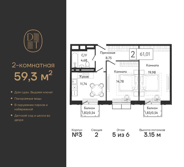 59,3 м², 2-комнатная квартира 31 771 112 ₽ - изображение 30