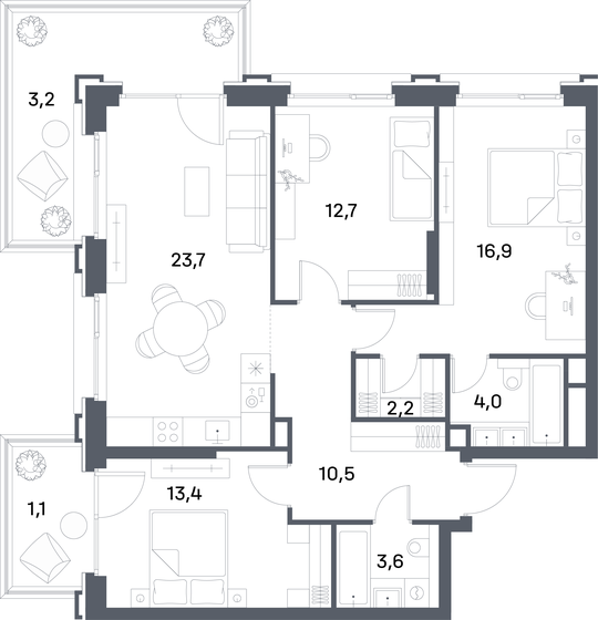 91,3 м², 3-комнатная квартира 41 620 564 ₽ - изображение 1