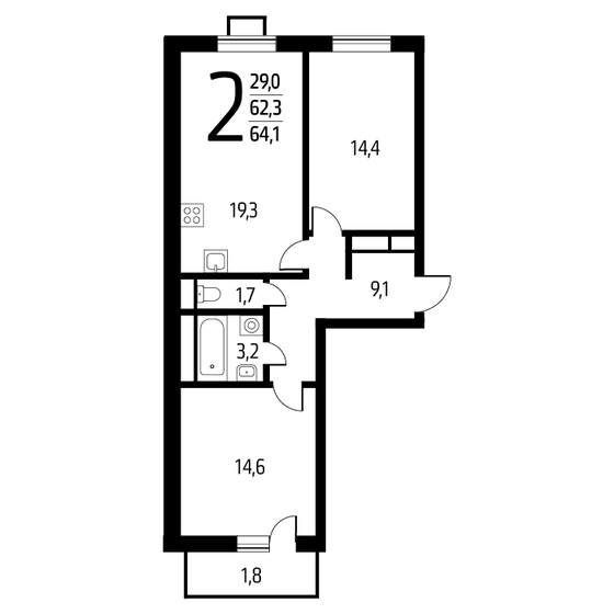 64,1 м², 2-комнатная квартира 14 198 150 ₽ - изображение 1