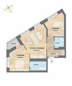 Квартира 64,6 м², 2-комнатная - изображение 1