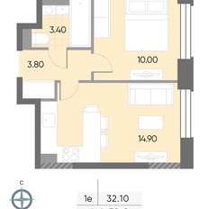 Квартира 32,1 м², 1-комнатная - изображение 2