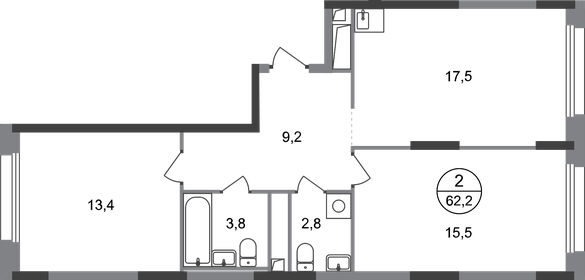 Квартира 62,2 м², 2-комнатная - изображение 1