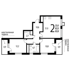 Квартира 63,8 м², 2-комнатная - изображение 1