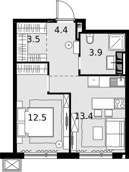 37,7 м², 1-комнатная квартира 14 552 200 ₽ - изображение 1