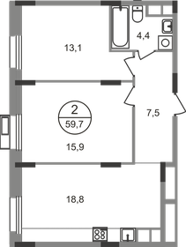 Квартира 59,7 м², 2-комнатная - изображение 1