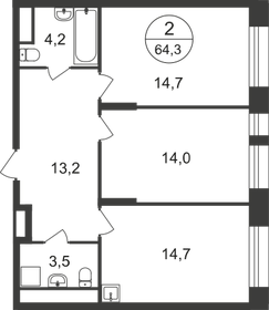 Квартира 64,3 м², 2-комнатная - изображение 1