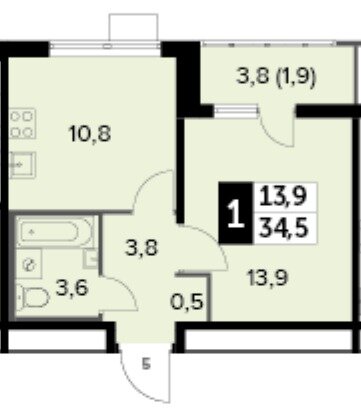 34,5 м², 1-комнатная квартира 8 300 000 ₽ - изображение 1