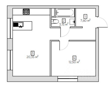 Квартира 43,6 м², 1-комнатные - изображение 1