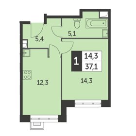 Квартира 37,1 м², 1-комнатная - изображение 1