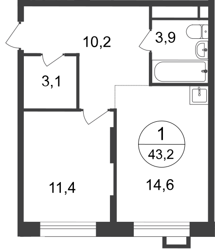 43,2 м², 1-комнатная квартира 11 073 346 ₽ - изображение 51
