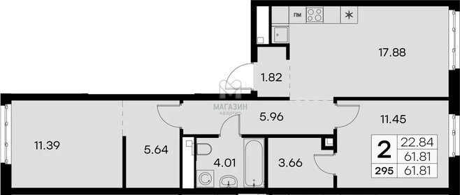 Квартира 61,8 м², 2-комнатная - изображение 1