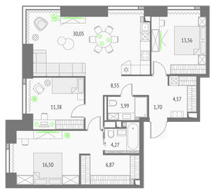 Квартира 101,4 м², 3-комнатная - изображение 1