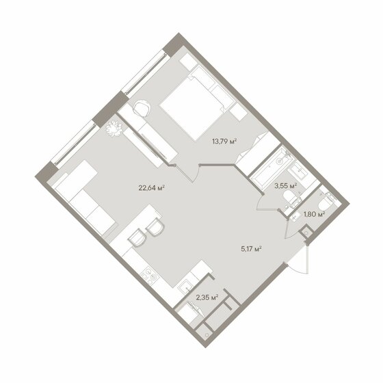 53,1 м², 2-комнатные апартаменты 48 064 552 ₽ - изображение 1