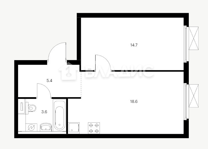 42,3 м², 1-комнатная квартира 12 699 999 ₽ - изображение 1