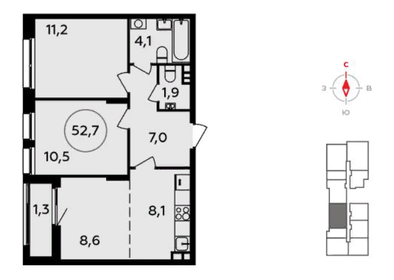 Квартира 52,7 м², 3-комнатная - изображение 1