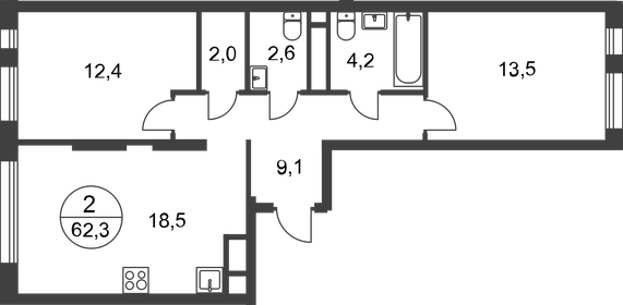 Квартира 62,3 м², 2-комнатная - изображение 1