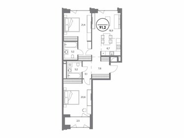 Квартира 91,2 м², 2-комнатная - изображение 1