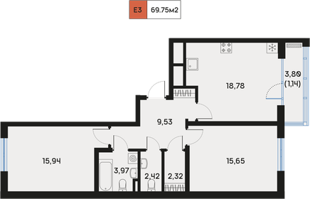 Квартира 69,8 м², 2-комнатная - изображение 1