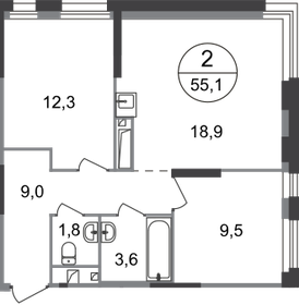 Квартира 55,1 м², 2-комнатная - изображение 1