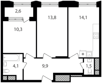Квартира 56,3 м², 2-комнатные - изображение 1