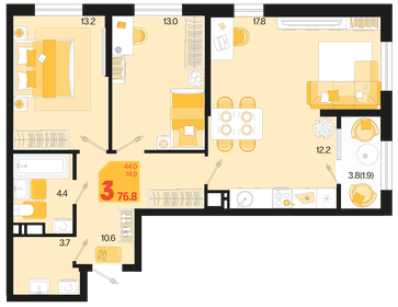 Квартира 76,8 м², 3-комнатная - изображение 1