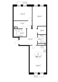 Квартира 88,1 м², 2-комнатная - изображение 1