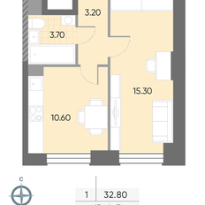 Квартира 32,8 м², 1-комнатная - изображение 2