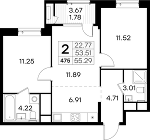 55,3 м², 2-комнатная квартира 14 009 999 ₽ - изображение 44
