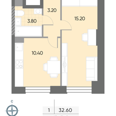 Квартира 32,6 м², 1-комнатная - изображение 2